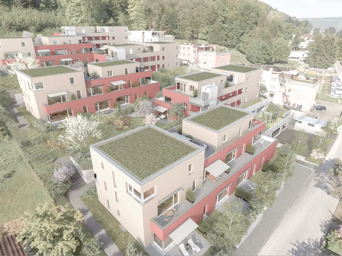 Visualisierung der Wohnüberbauung Hang 6 in Turgi aus der Vogelperspektive