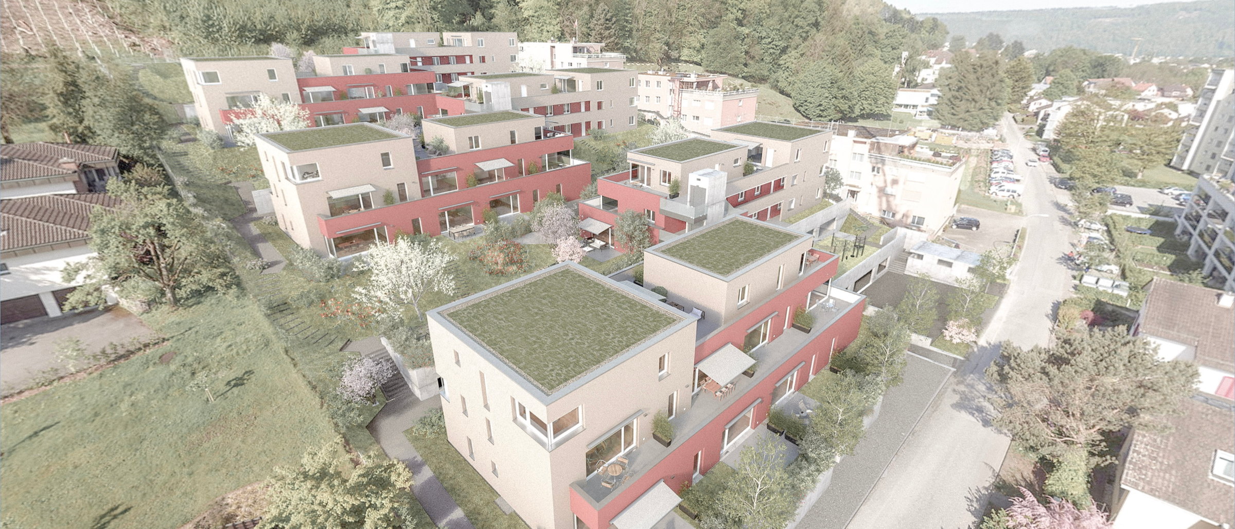 Visualisierung der Wohnüberbauung Hang 6 in Turgi aus der Vogelperspektive
